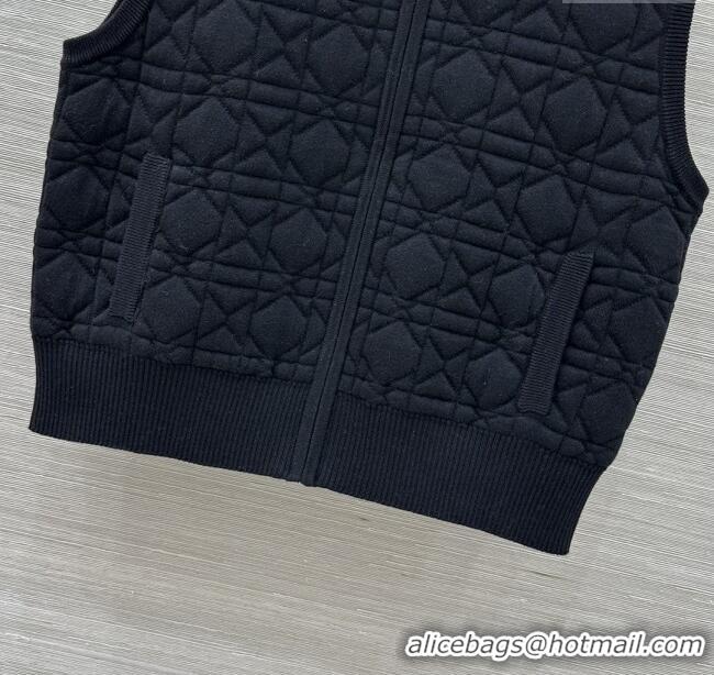 Buy Fashionable Dior Cannage Wool Silk Vest with Embroidery 1014 Black 2025