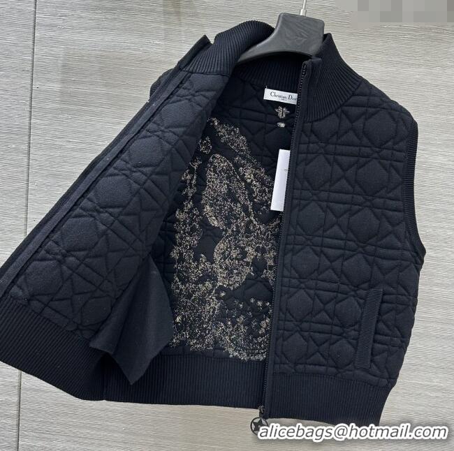 Buy Fashionable Dior Cannage Wool Silk Vest with Embroidery 1014 Black 2025