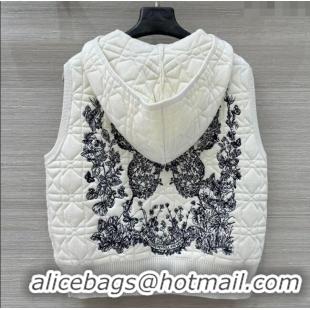 Good Quality Dior Cannage Wool Hoodie Vest with Embroidery 1014 White 2025