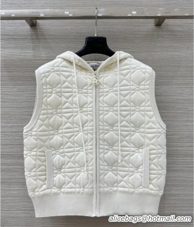 Good Quality Dior Cannage Wool Hoodie Vest with Embroidery 1014 White 2025