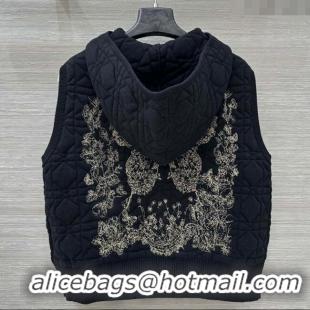 Low Cost Dior Cannage Wool Hoodie Vest with Embroidery 1014 Black 2025