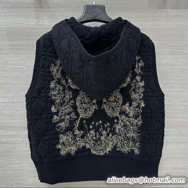 Low Cost Dior Cannage Wool Hoodie Vest with Embroidery 1014 Black 2025