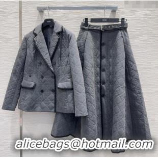 Buy Discount Dior Oblique Padded Jacket and Skirt DR110641 Grey 2025