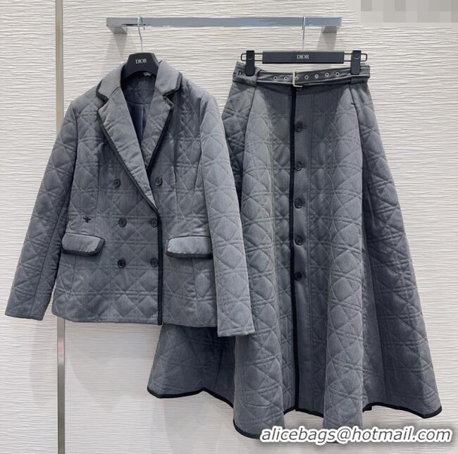 Buy Discount Dior Oblique Padded Jacket and Skirt DR110641 Grey 2025