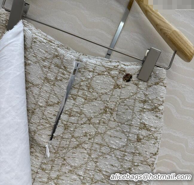 Traditional Discount Dior Tweed Shorts DR110502 White/Gold 2025
