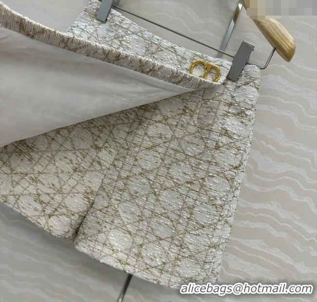 Traditional Discount Dior Tweed Shorts DR110502 White/Gold 2025