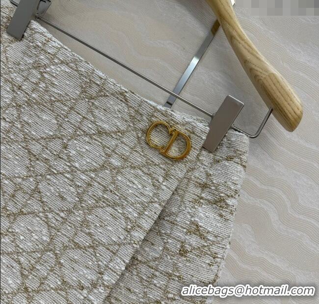 Traditional Discount Dior Tweed Shorts DR110502 White/Gold 2025
