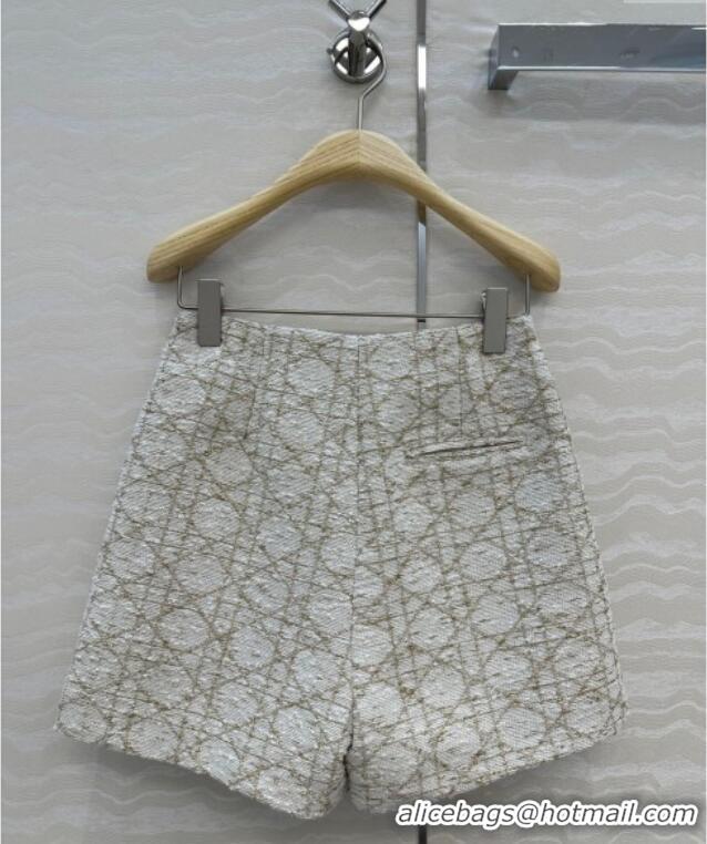 Traditional Discount Dior Tweed Shorts DR110502 White/Gold 2025
