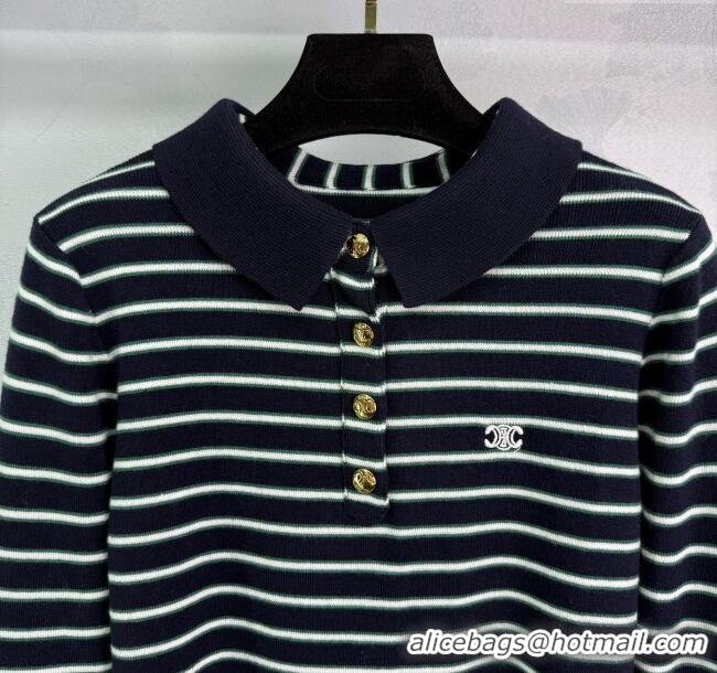 Super Quality Celine Striped Polo Shirt 0812 Green 2025