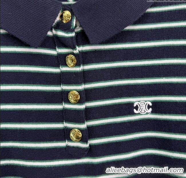 Super Quality Celine Striped Polo Shirt 0812 Green 2025