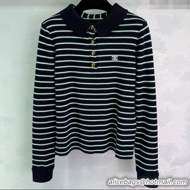 Super Quality Celine Striped Polo Shirt 0812 Green 2025