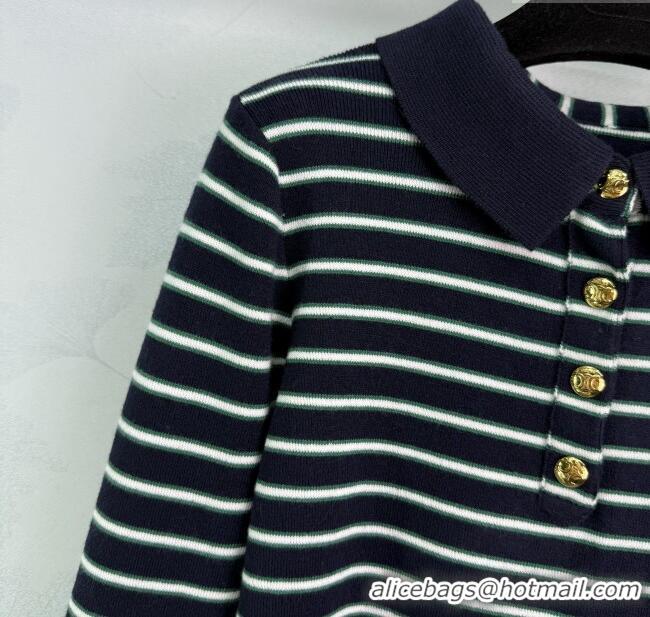 Super Quality Celine Striped Polo Shirt 0812 Green 2025