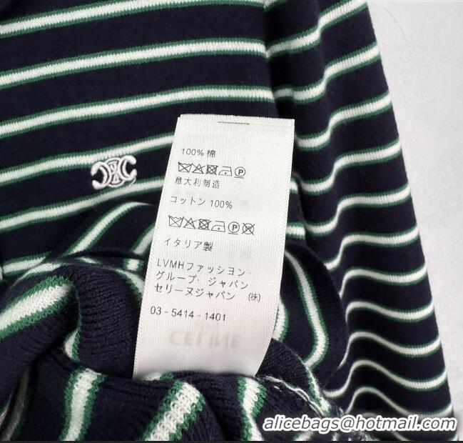 Super Quality Celine Striped Polo Shirt 0812 Green 2025