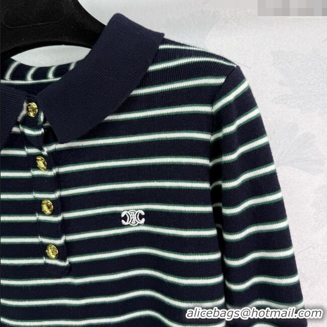 Super Quality Celine Striped Polo Shirt 0812 Green 2025