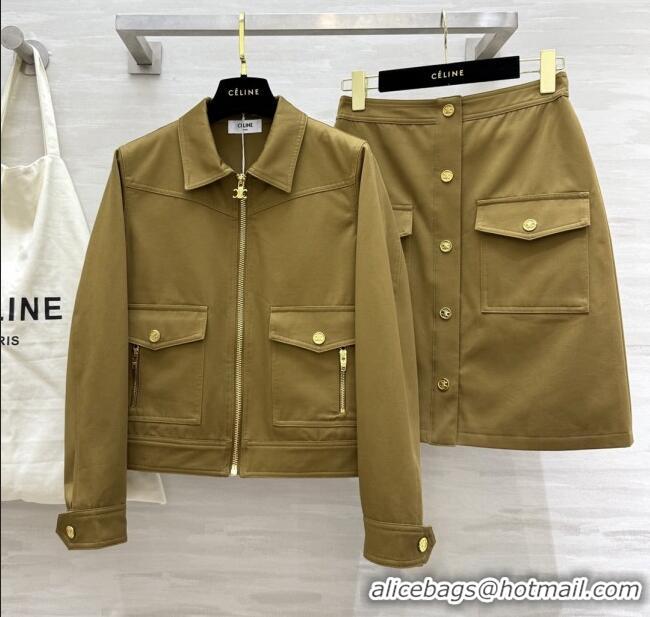 Unique Discount Celine Jacket and Skirt D9216 Brown 2025