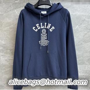 Famous Brand Celine Anchor 70's Hoodie in cotton Fleece C1622 Blue 2025