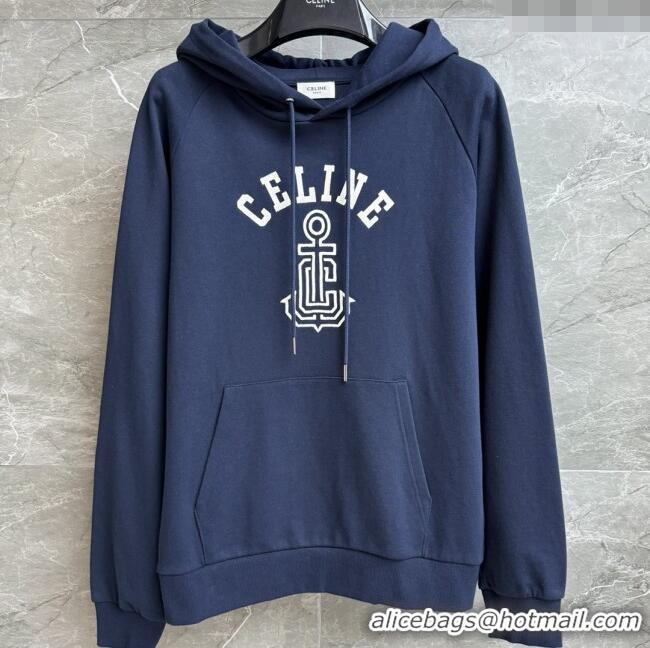 Famous Brand Celine Anchor 70's Hoodie in cotton Fleece C1622 Blue 2025