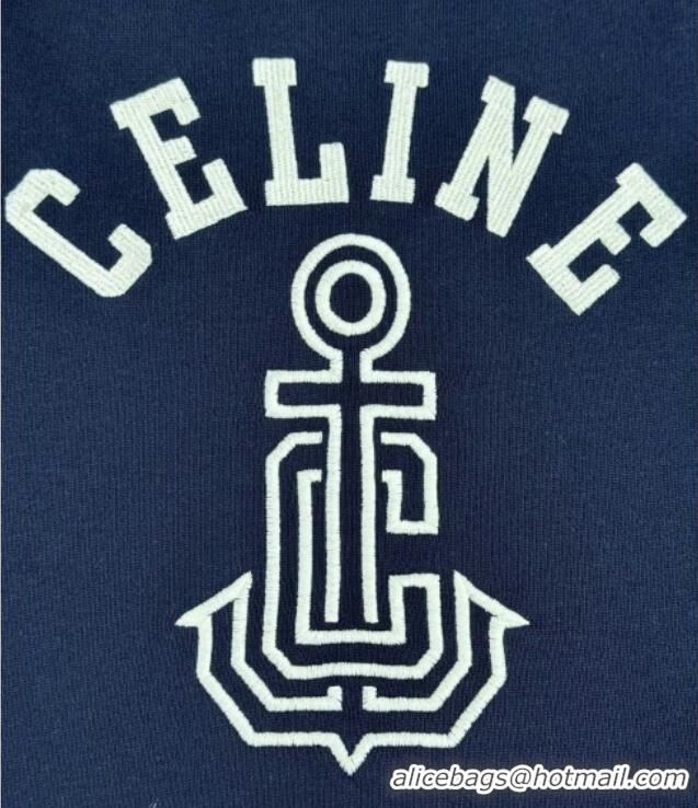 Famous Brand Celine Anchor 70's Hoodie in cotton Fleece C1622 Blue 2025