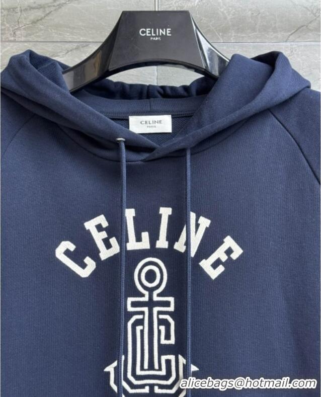 Famous Brand Celine Anchor 70's Hoodie in cotton Fleece C1622 Blue 2025