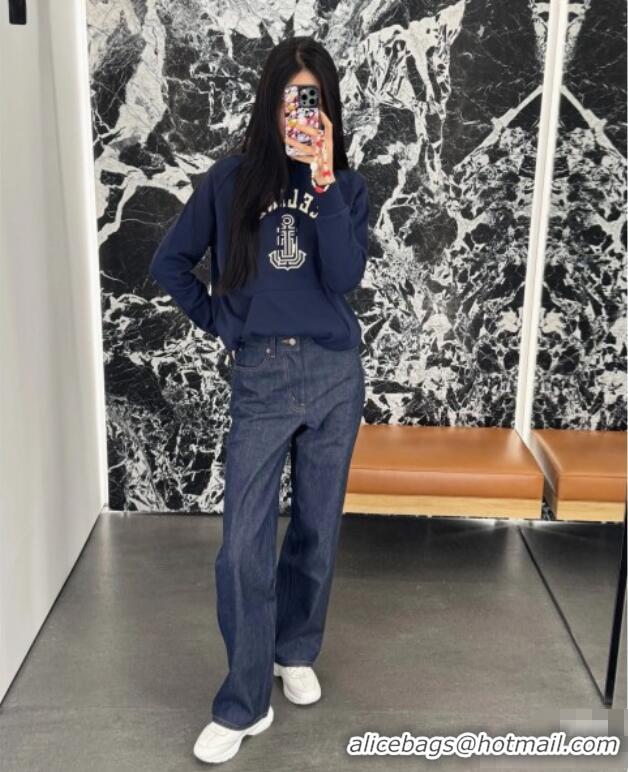 Famous Brand Celine Anchor 70's Hoodie in cotton Fleece C1622 Blue 2025