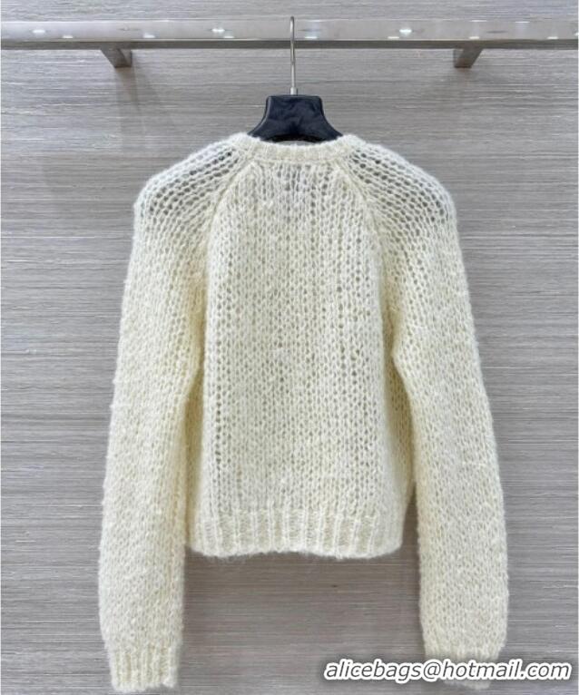 Top Design Celine Mohair and Wool Cardigan with Flower 1014 White 2025