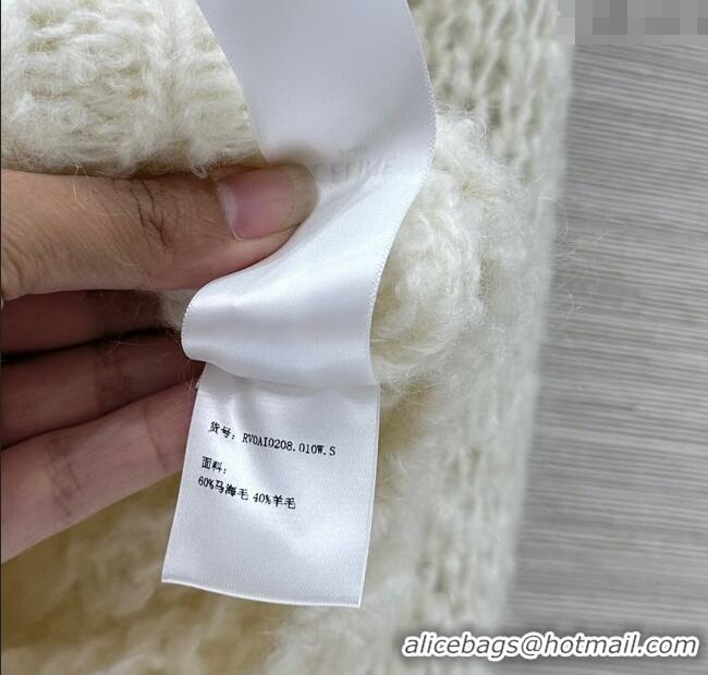Top Design Celine Mohair and Wool Cardigan with Flower 1014 White 2025