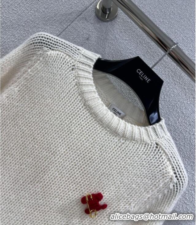 Grade Quality Celine Cashmere Sweater with Pin Logo CE110507 White 2025