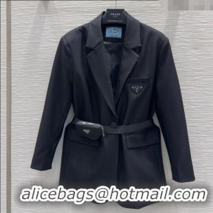 Well Crafted Prada Jacket with Belt P73015 Black 2025