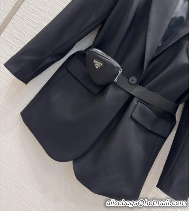 Well Crafted Prada Jacket with Belt P73015 Black 2025