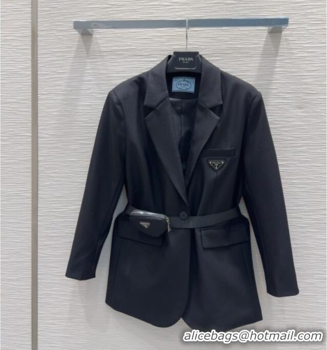 Well Crafted Prada Jacket with Belt P73015 Black 2025