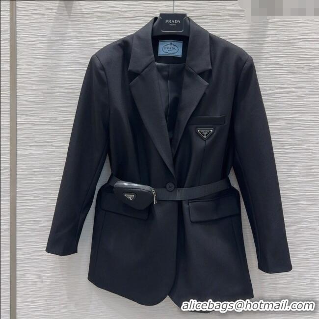 Well Crafted Prada Jacket with Belt P73015 Black 2025