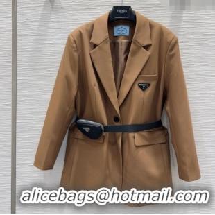 Top Design Prada Jacket with Belt P73016 Brown 2025