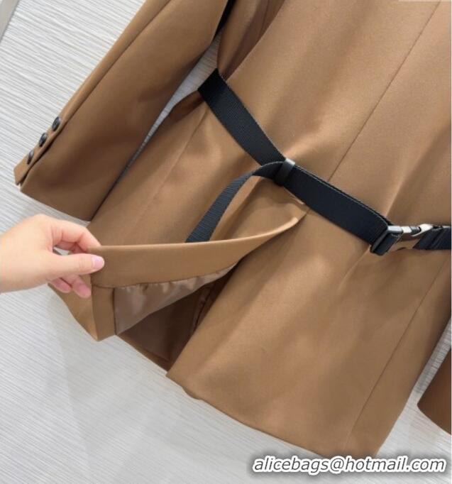 Top Design Prada Jacket with Belt P73016 Brown 2025
