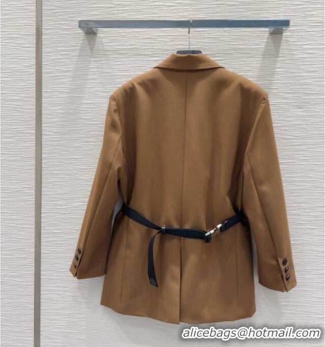 Top Design Prada Jacket with Belt P73016 Brown 2025