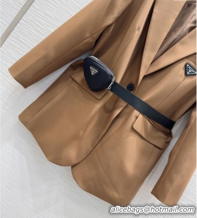 Top Design Prada Jacket with Belt P73016 Brown 2025