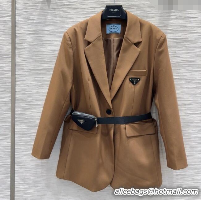 Top Design Prada Jacket with Belt P73016 Brown 2025