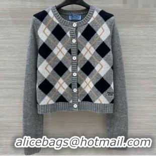 Good Taste Prada Plaid Cardigan 0814 Grey 2025
