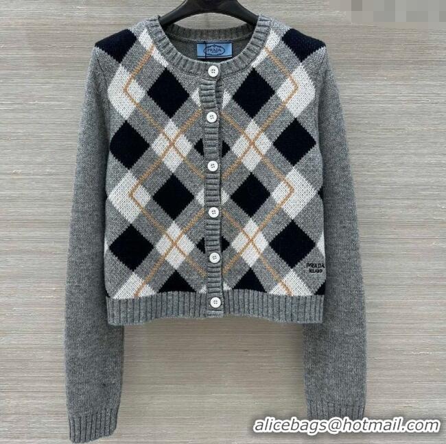 Good Taste Prada Plaid Cardigan 0814 Grey 2025