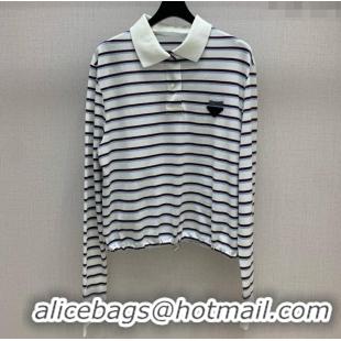 Top Quality Prada Striped Polo Shirt 0812 White 2025