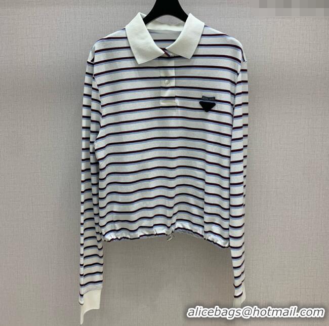 Top Quality Prada Striped Polo Shirt 0812 White 2025