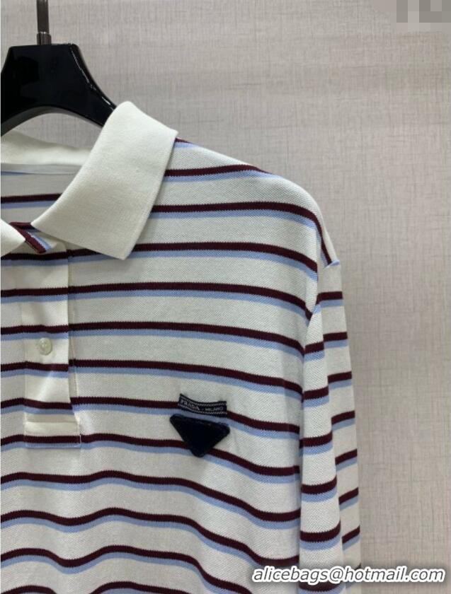 Top Quality Prada Striped Polo Shirt 0812 White 2025