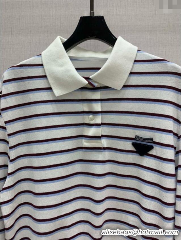 Top Quality Prada Striped Polo Shirt 0812 White 2025