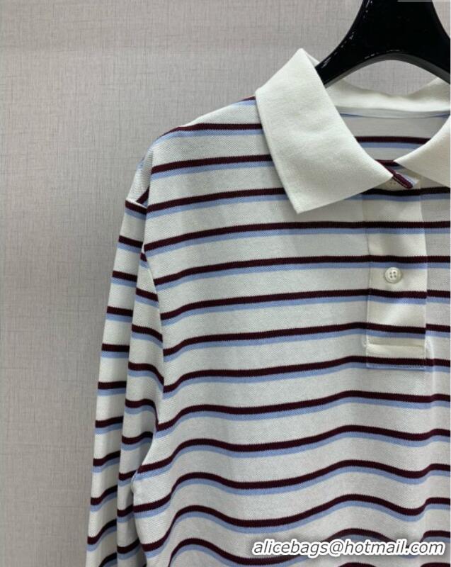 Top Quality Prada Striped Polo Shirt 0812 White 2025