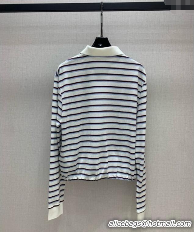 Top Quality Prada Striped Polo Shirt 0812 White 2025