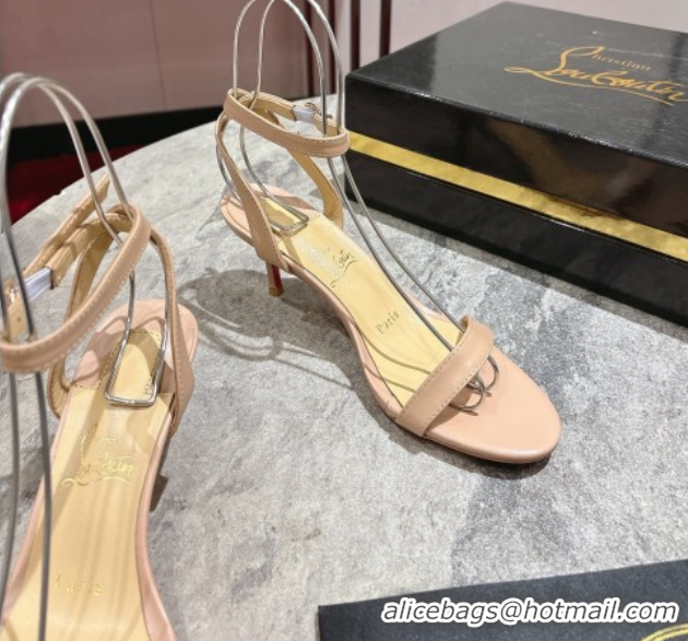 Stylish Christian Louboutin Loubigirl Heel Sandals 6.5cm in Calf Leather Nude 0827063
