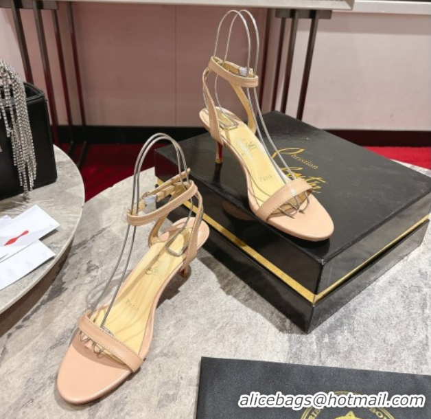 Stylish Christian Louboutin Loubigirl Heel Sandals 6.5cm in Calf Leather Nude 0827063