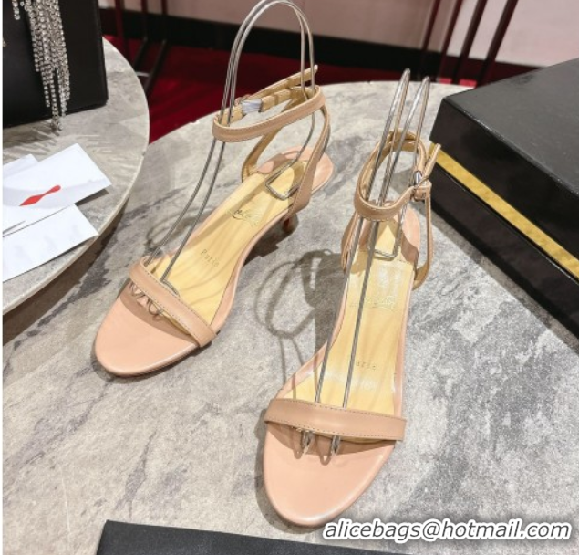 Stylish Christian Louboutin Loubigirl Heel Sandals 6.5cm in Calf Leather Nude 0827063