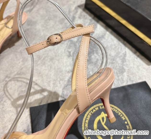 Stylish Christian Louboutin Loubigirl Heel Sandals 6.5cm in Calf Leather Nude 0827063