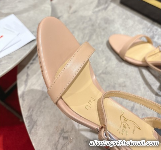 Stylish Christian Louboutin Loubigirl Heel Sandals 6.5cm in Calf Leather Nude 0827063