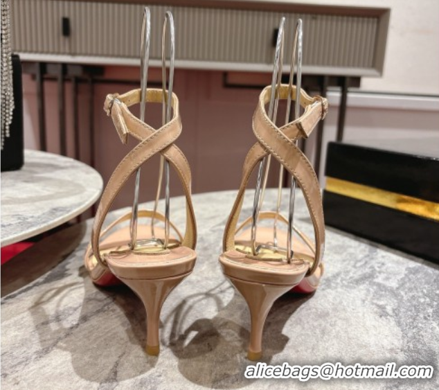 Best Price Christian Louboutin Loubigirl Heel Sandals 6.5cm in Patent Leather Nude 0827065
